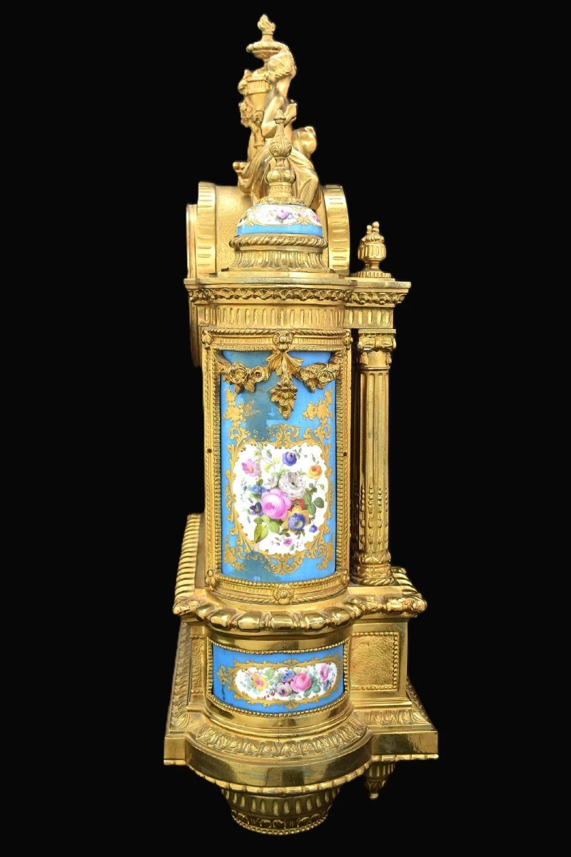 Grande pendule de cheminée Napoléon III en bronze doré et porcelaine de Sèvres, Etienne Lenoir,-photo-3