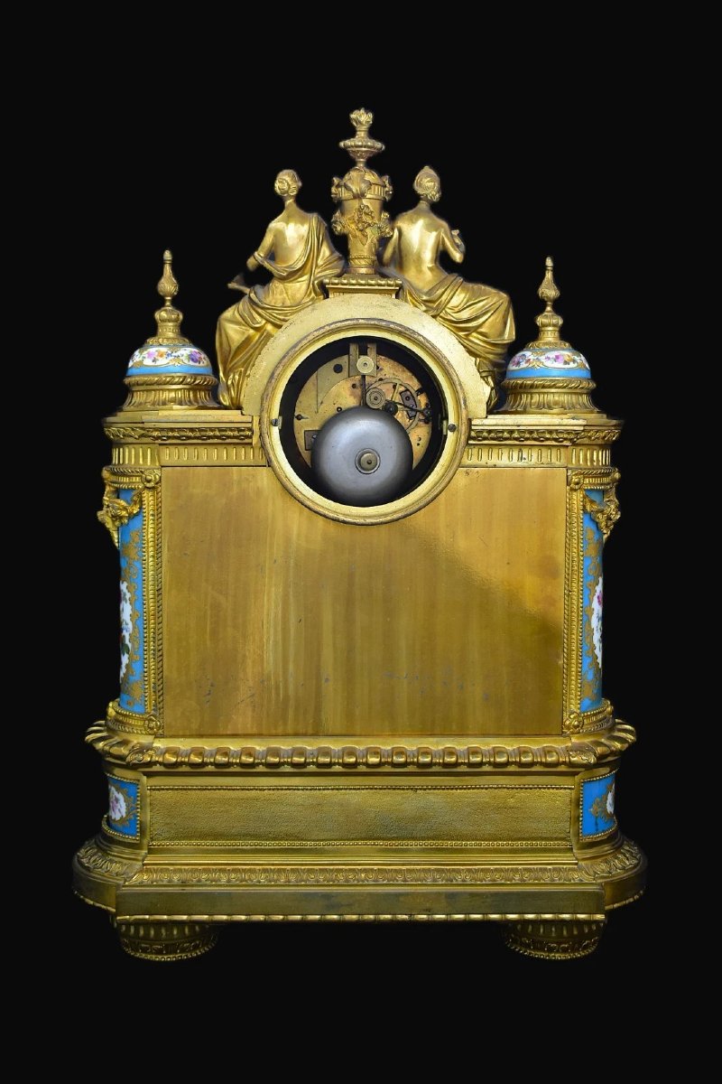 Grande pendule de cheminée Napoléon III en bronze doré et porcelaine de Sèvres, Etienne Lenoir,-photo-4