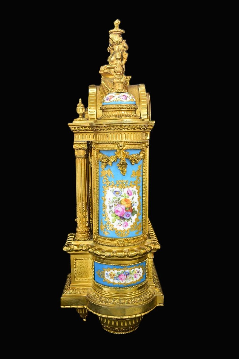 Grande pendule de cheminée Napoléon III en bronze doré et porcelaine de Sèvres, Etienne Lenoir,-photo-1