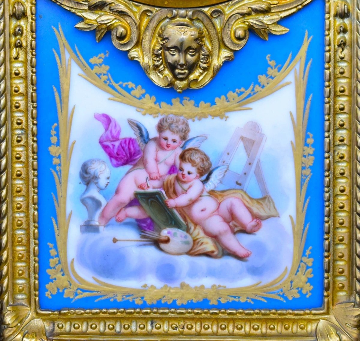 Grande pendule de cheminée Napoléon III en bronze doré et porcelaine de Sèvres, Etienne Lenoir,-photo-2