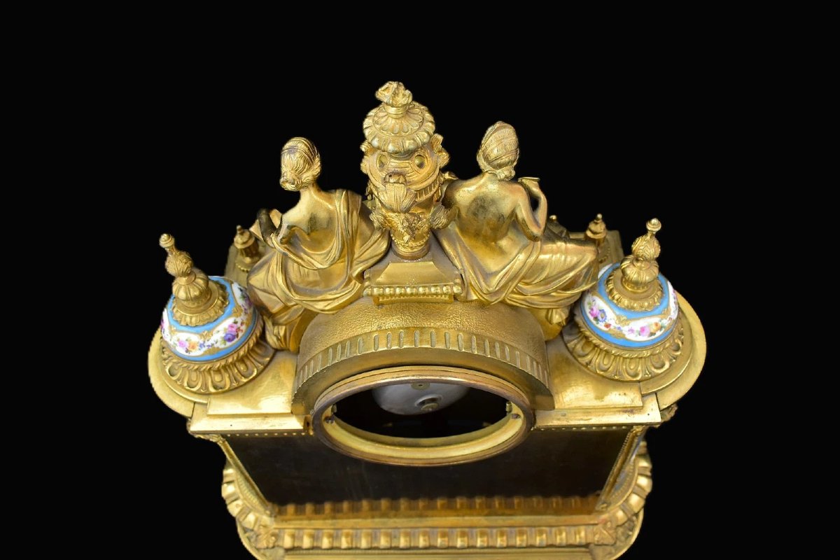 Grande pendule de cheminée Napoléon III en bronze doré et porcelaine de Sèvres, Etienne Lenoir,-photo-5