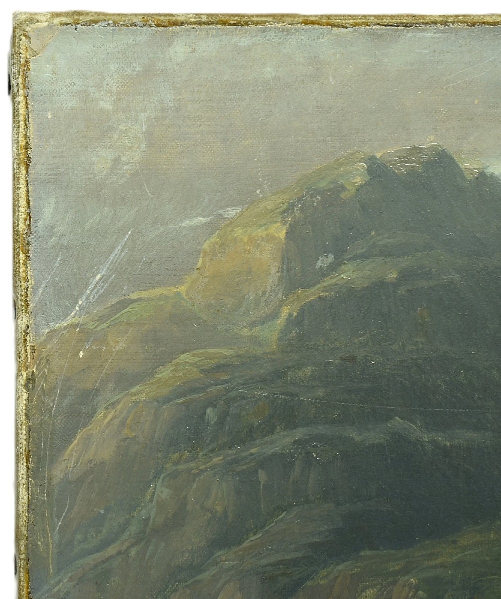 Peinture à l'huile antique Staubbach Falls Lauterbrunnen Suisse 81,5x66cm-photo-2