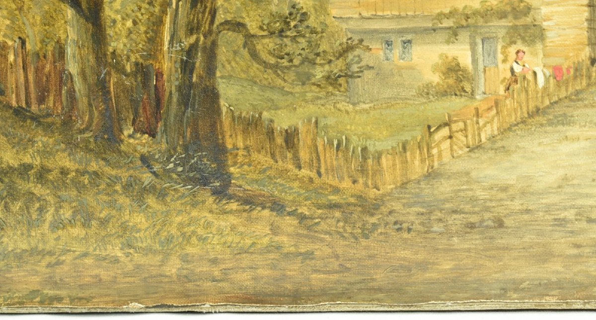 Peinture à l'huile antique Staubbach Falls Lauterbrunnen Suisse 81,5x66cm-photo-6