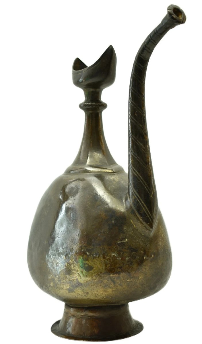 Antique Ottoman Bronze Islamic Ewer Pitcher Crescent Moon Finial Aftaba 32cm-photo-2