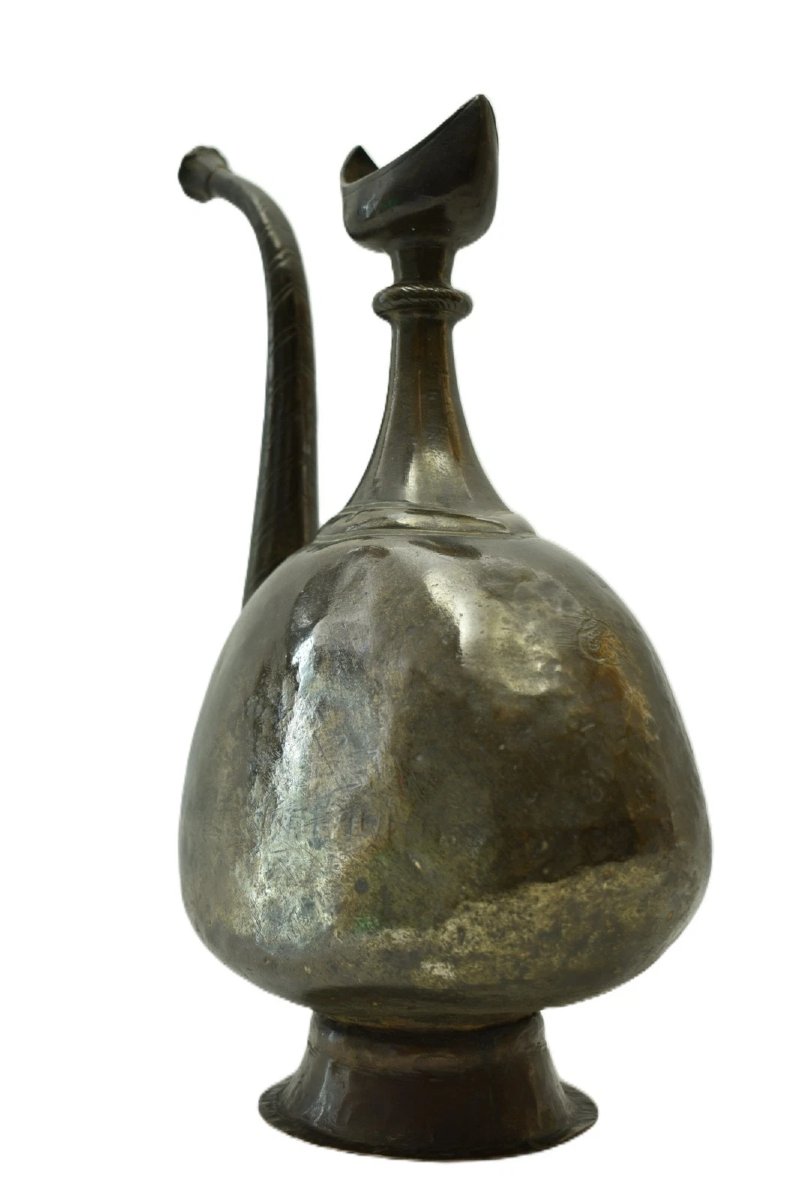 Antique Ottoman Bronze Islamic Ewer Pitcher Crescent Moon Finial Aftaba 32cm-photo-4