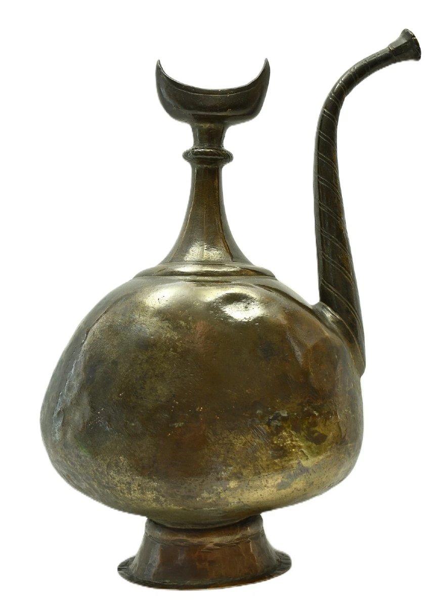 Antique Ottoman Bronze Islamic Ewer Pitcher Crescent Moon Finial Aftaba 32cm-photo-4