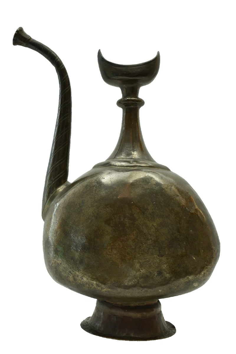 Antique Ottoman Bronze Islamic Ewer Pitcher Crescent Moon Finial Aftaba 32cm