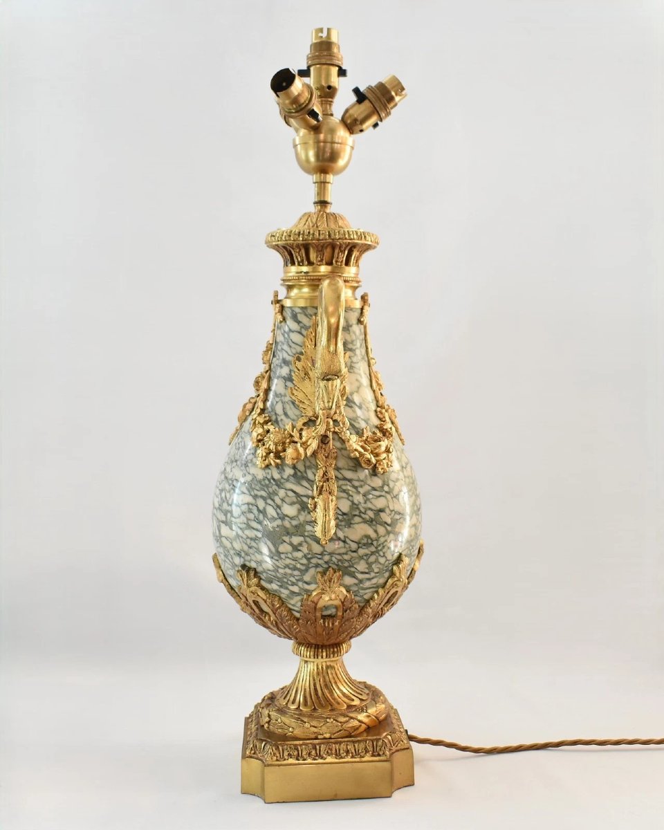 Paire de lampes cassette en marbre de style Louis XVI français du XIXe siècle, ornées de bronze-photo-4