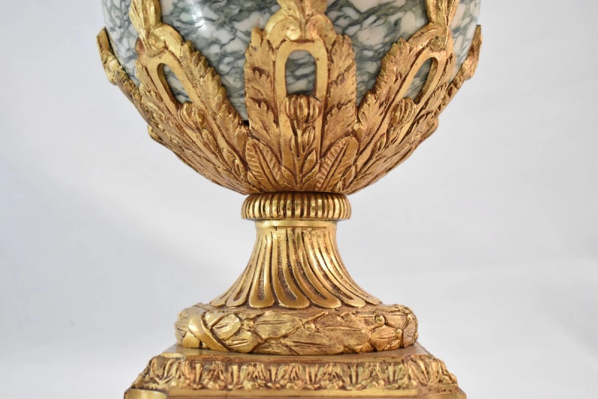 Paire de lampes cassette en marbre de style Louis XVI français du XIXe siècle, ornées de bronze-photo-4