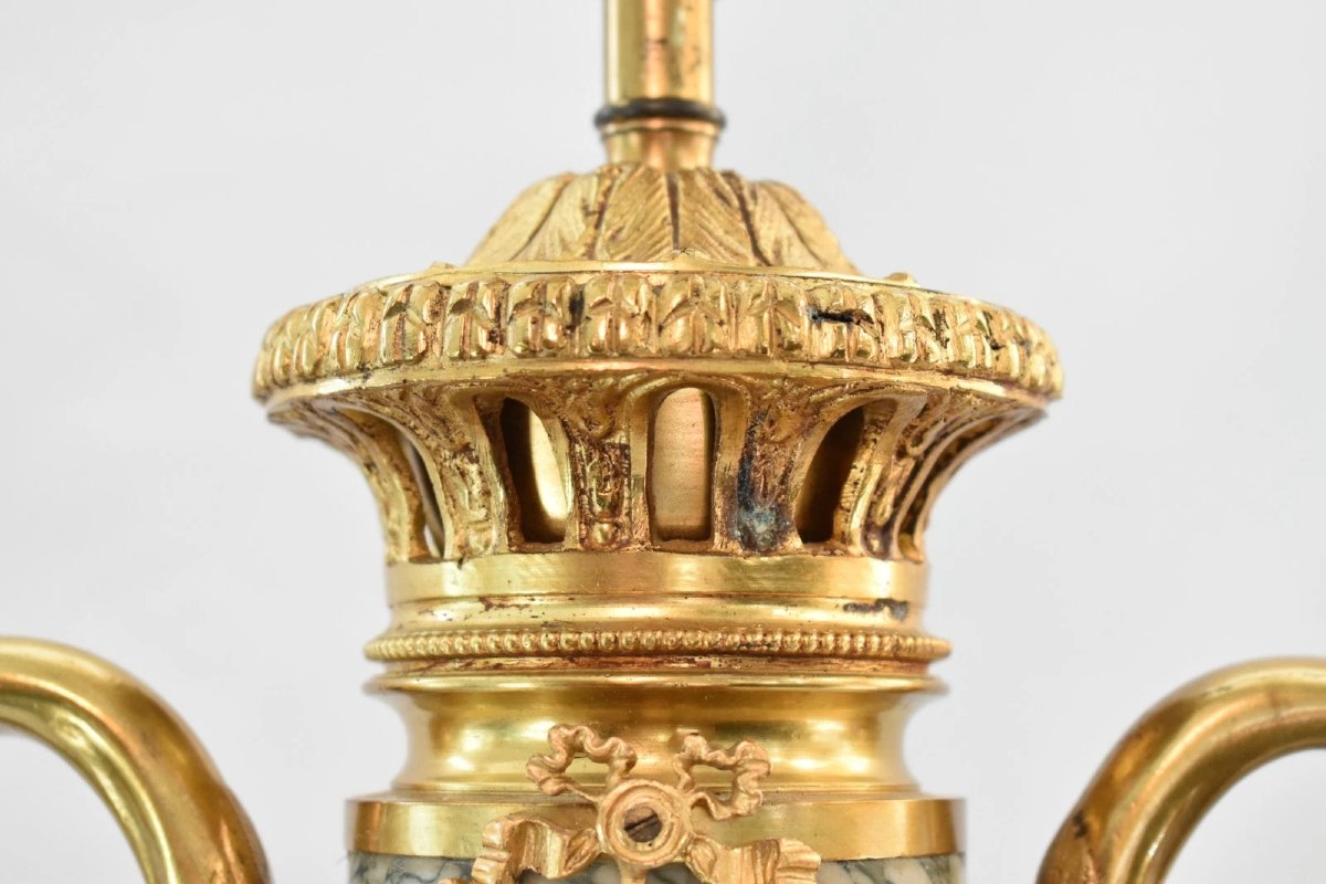 Paire de lampes cassette en marbre de style Louis XVI français du XIXe siècle, ornées de bronze-photo-5
