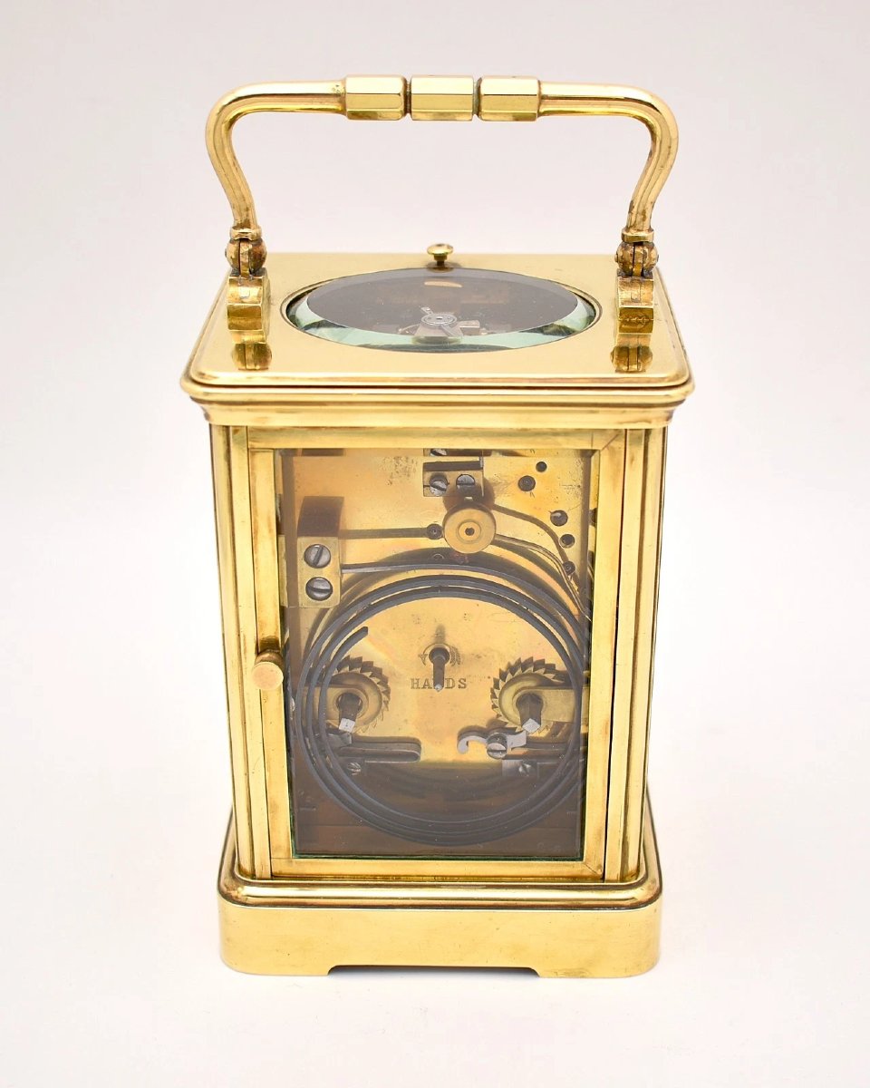 Pendule de voyage ancienne C. Detouche Paris en laiton, sonnerie, n° de série 21406, vers 1880-photo-2