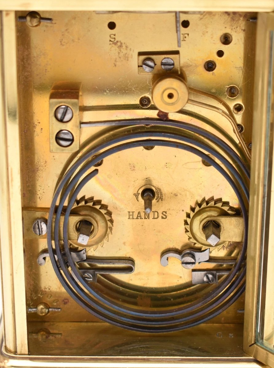 Pendule de voyage ancienne C. Detouche Paris en laiton, sonnerie, n° de série 21406, vers 1880-photo-4