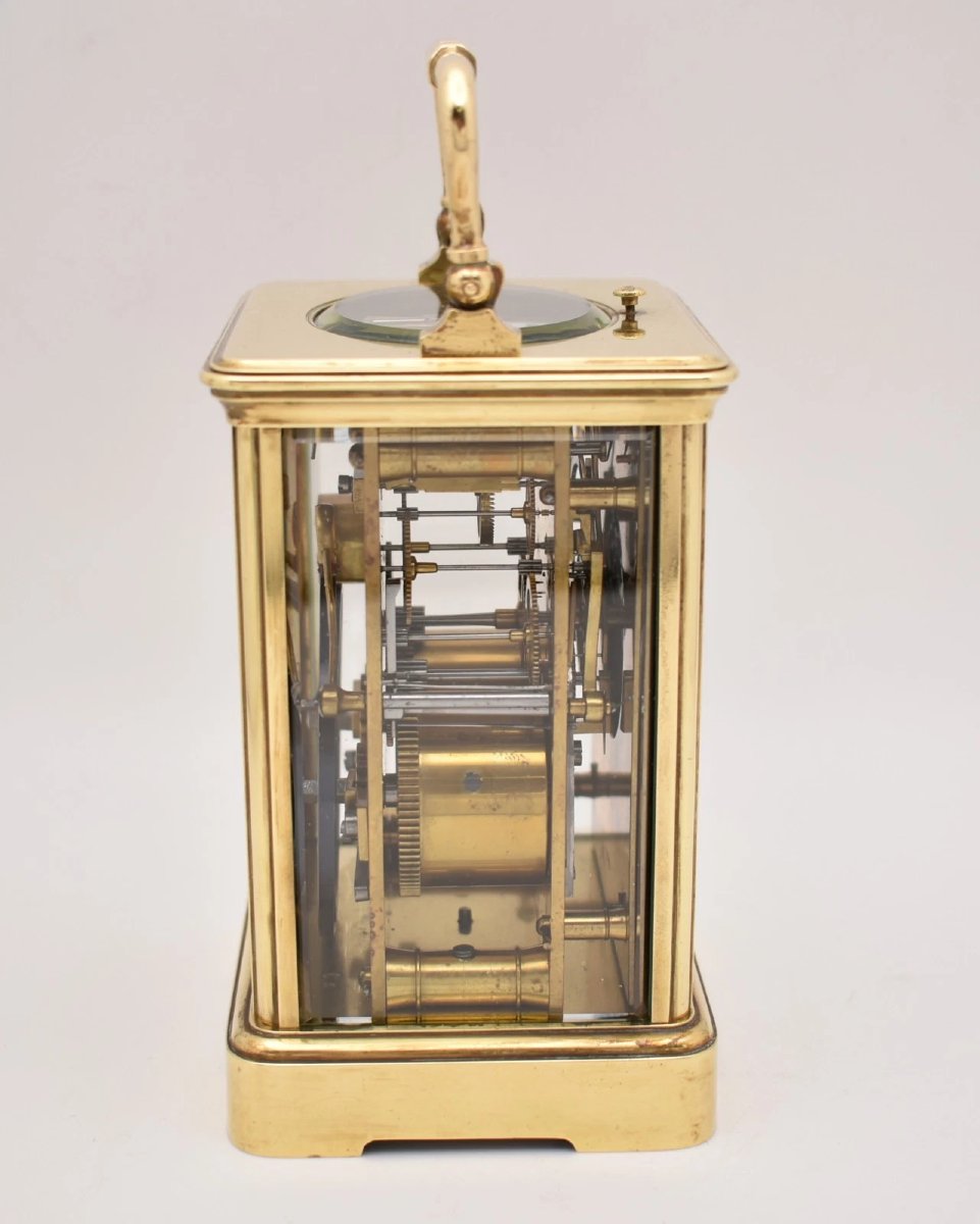 Pendule de voyage ancienne C. Detouche Paris en laiton, sonnerie, n° de série 21406, vers 1880-photo-1
