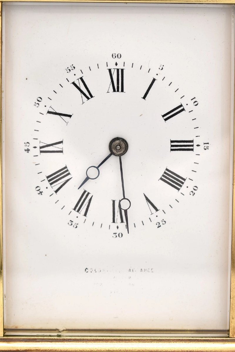 Pendule de voyage ancienne C. Detouche Paris en laiton, sonnerie, n° de série 21406, vers 1880-photo-3