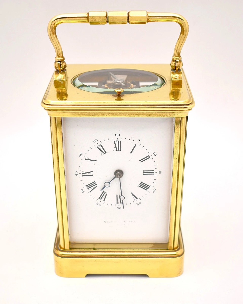 Pendule de voyage ancienne C. Detouche Paris en laiton, sonnerie, n° de série 21406, vers 1880