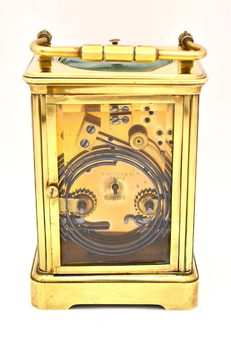 Pendule de voyage victorienne française à sonnerie, T. Martin & Co, numéro de série 3058, en ét-photo-3
