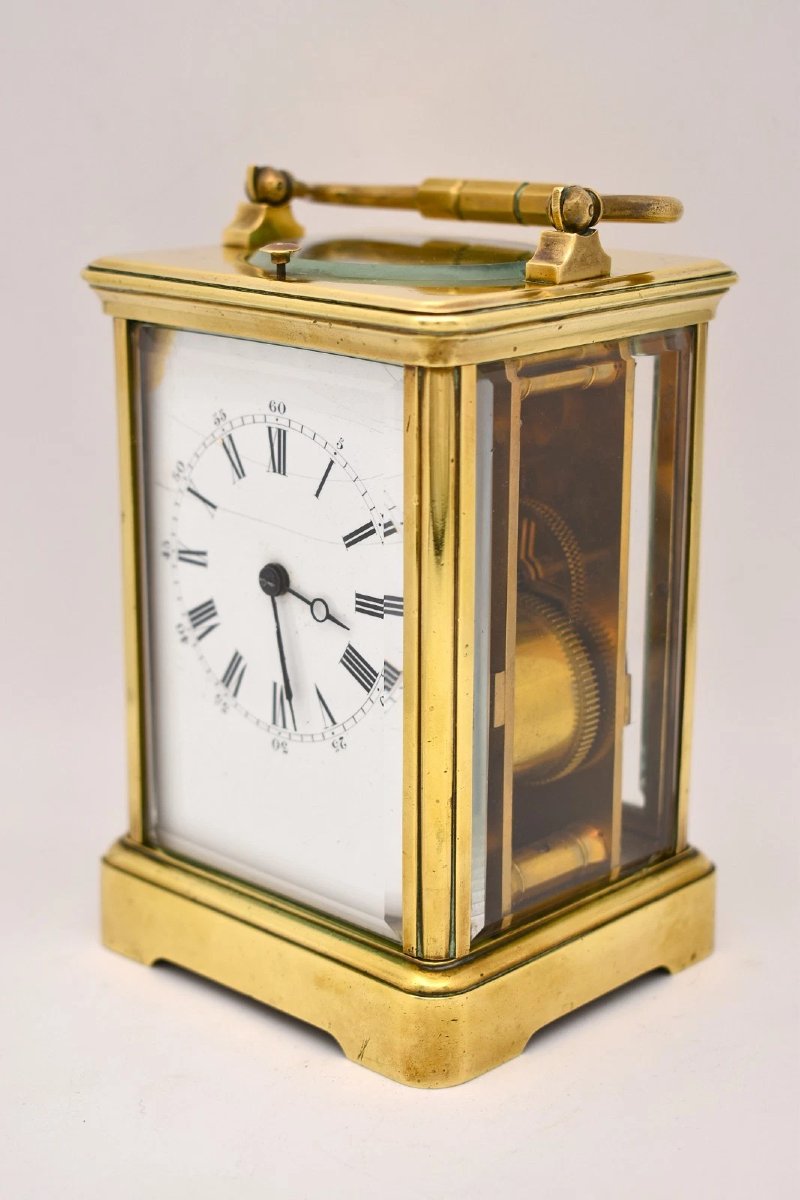 Pendule de voyage victorienne française à sonnerie, T. Martin & Co, numéro de série 3058, en ét-photo-1