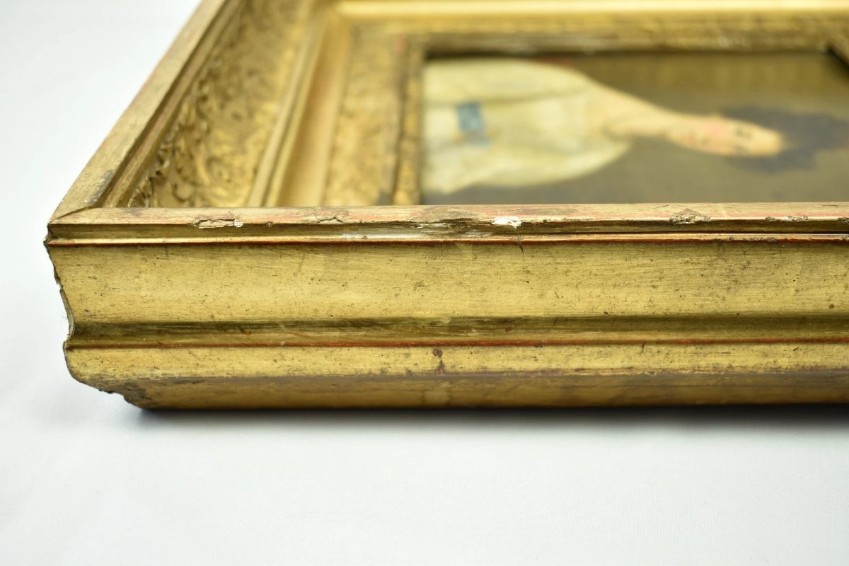 Antique Early 19th C Oil Portrait Woman In Empire Dress On Panel Circa 1800’s-photo-2