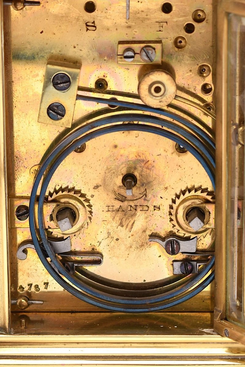 Pendule de voyage ancienne Drocourt Paris en laiton, boîtier à gorge, mouvement 8 jours-photo-4