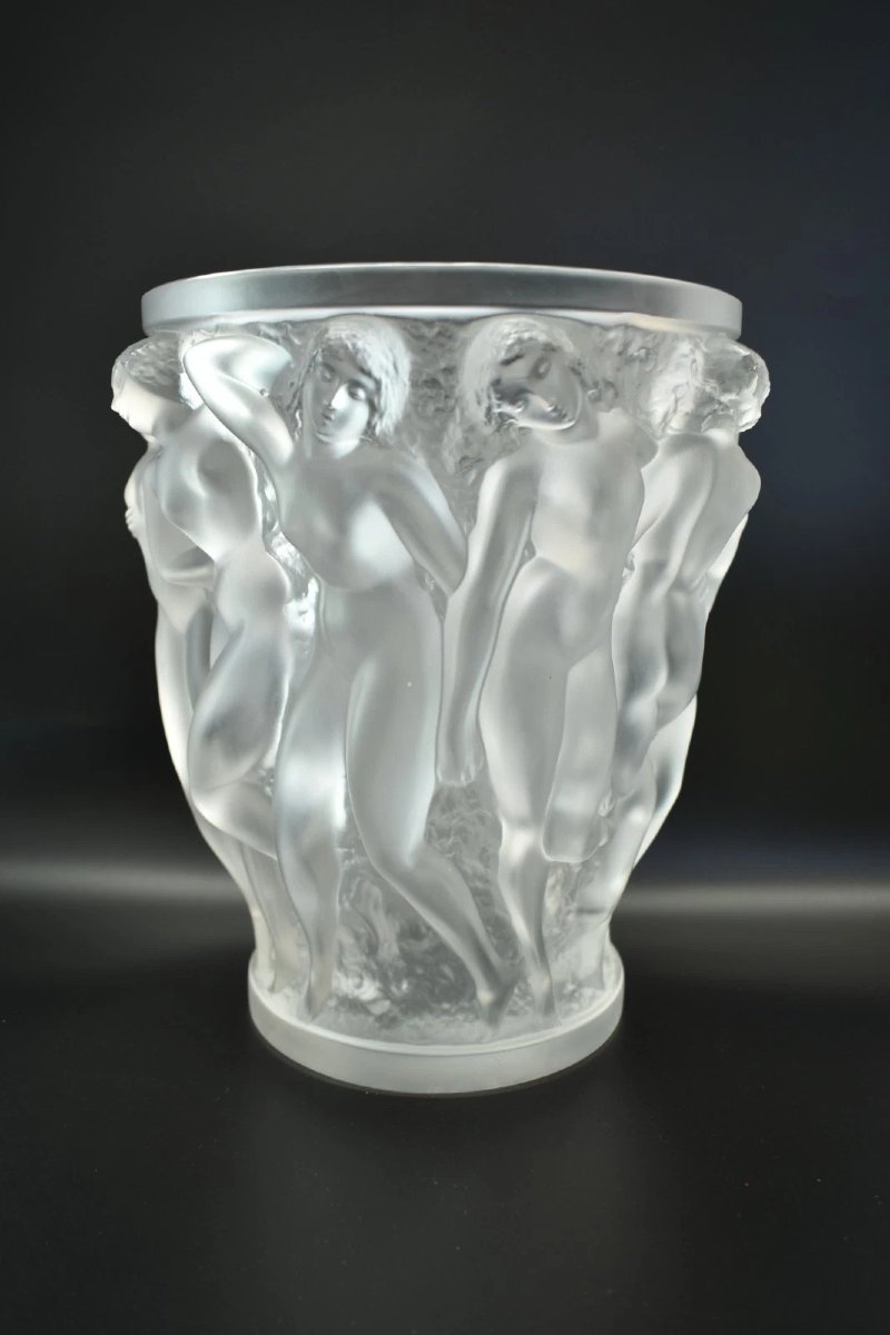 Authentic Lalique France Bacchantes 24cm Frosted Crystal Vase Signed Large Model-photo-2