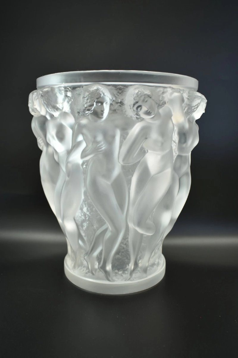 Authentic Lalique France Bacchantes 24cm Frosted Crystal Vase Signed Large Model-photo-3