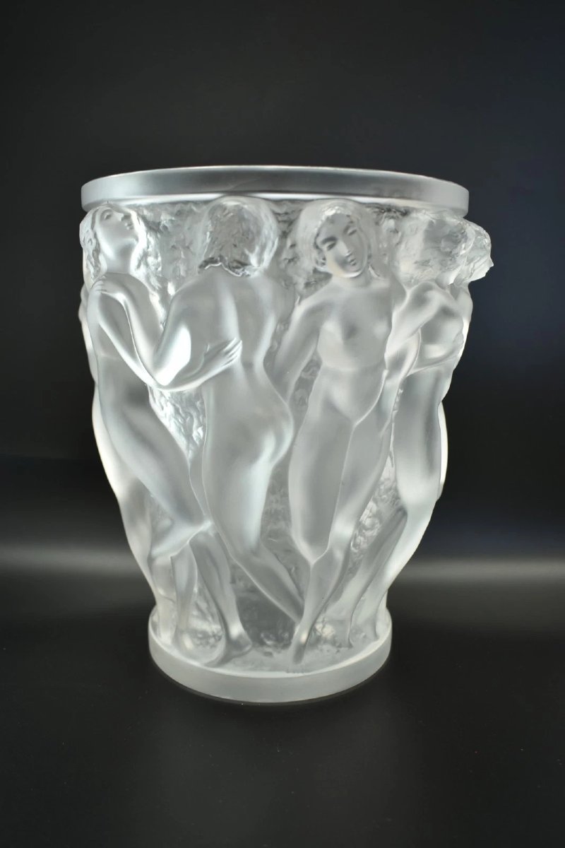 Authentic Lalique France Bacchantes 24cm Frosted Crystal Vase Signed Large Model-photo-4