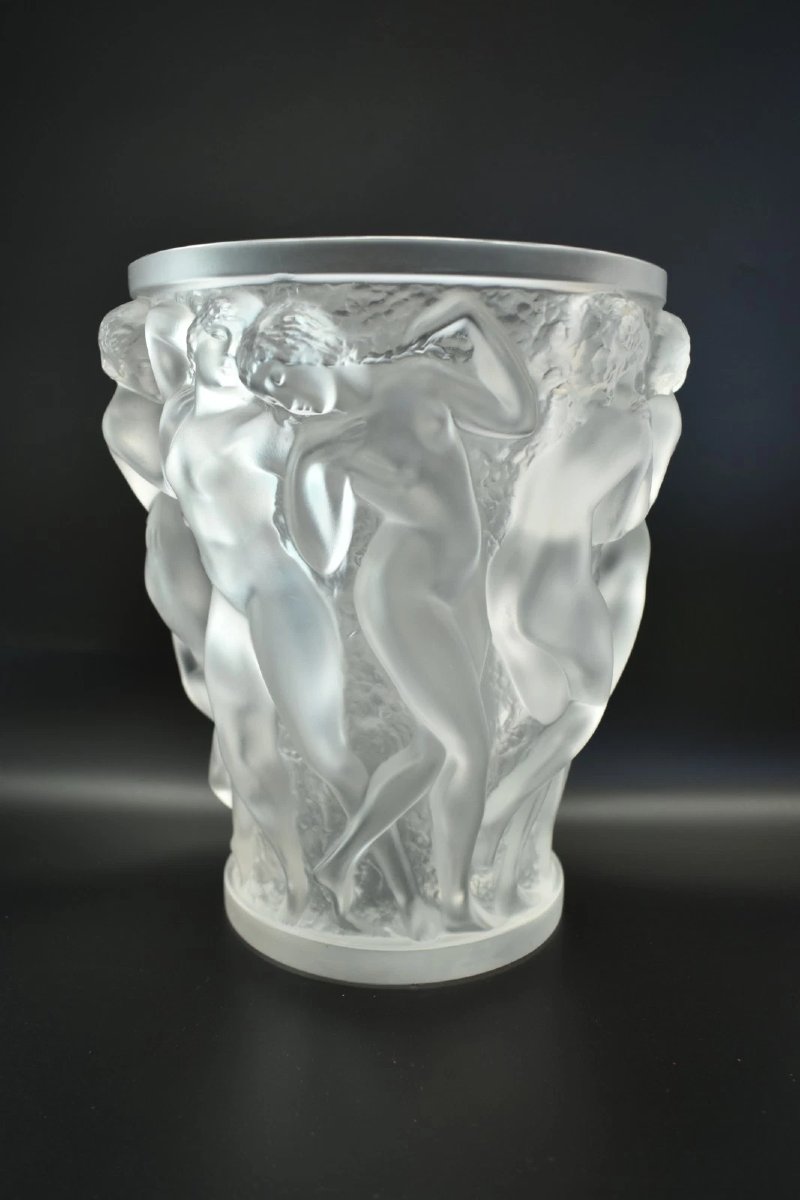 Authentic Lalique France Bacchantes 24cm Frosted Crystal Vase Signed Large Model-photo-1