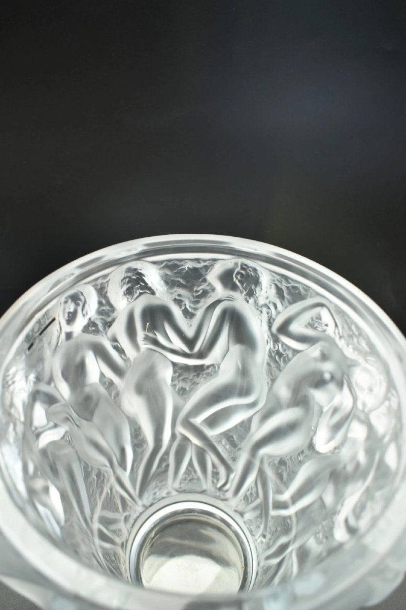 Authentic Lalique France Bacchantes 24cm Frosted Crystal Vase Signed Large Model-photo-2