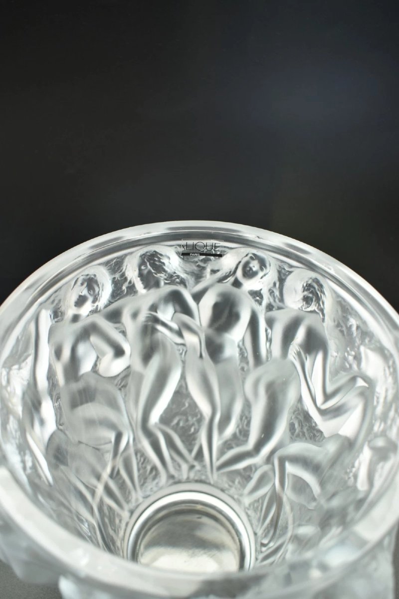 Authentic Lalique France Bacchantes 24cm Frosted Crystal Vase Signed Large Model-photo-3