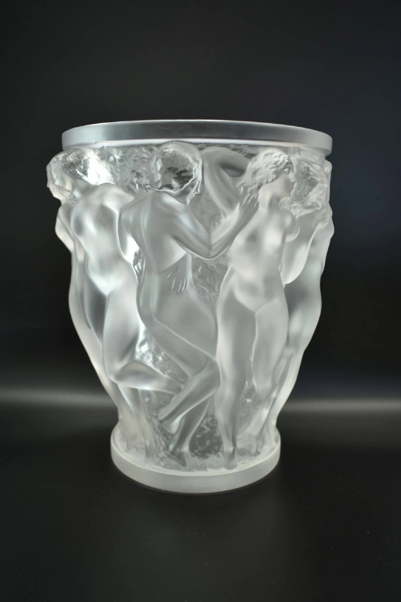 Authentic Lalique France Bacchantes 24cm Frosted Crystal Vase Signed Large Model