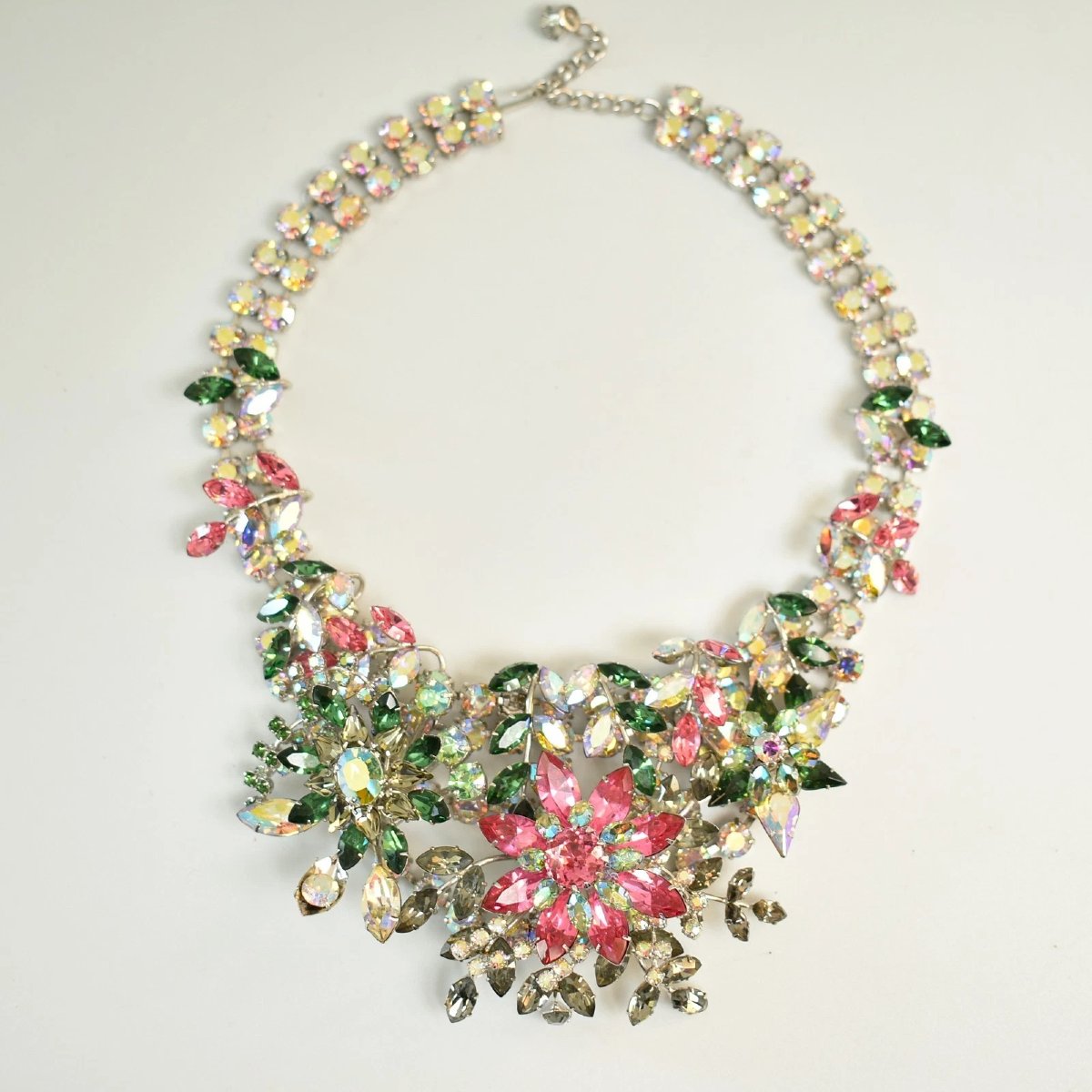 Parure vintage Christian Dior à motif floral et strass, ensemble collier, boucles d'oreilles et-photo-2