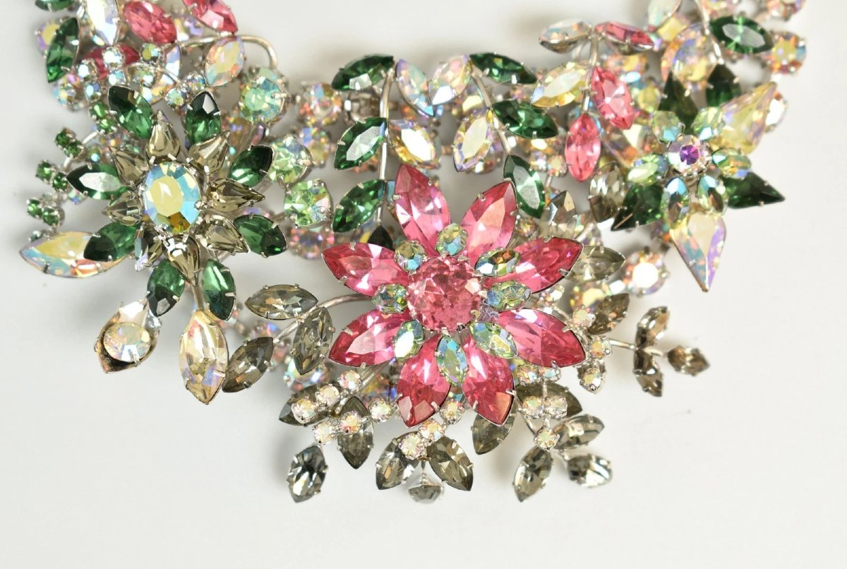 Parure vintage Christian Dior à motif floral et strass, ensemble collier, boucles d'oreilles et-photo-3