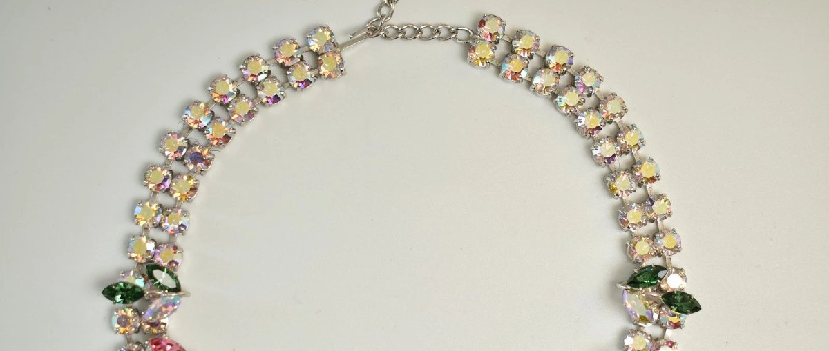 Parure vintage Christian Dior à motif floral et strass, ensemble collier, boucles d'oreilles et-photo-4