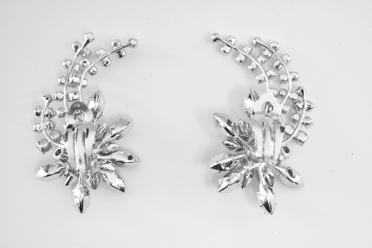 Parure vintage Christian Dior à motif floral et strass, ensemble collier, boucles d'oreilles et-photo-5
