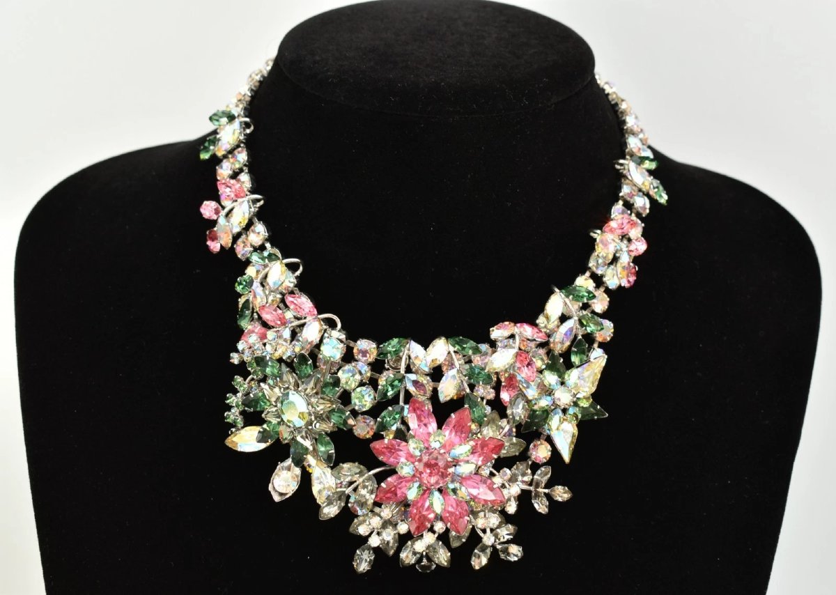 Parure vintage Christian Dior à motif floral et strass, ensemble collier, boucles d'oreilles et-photo-8
