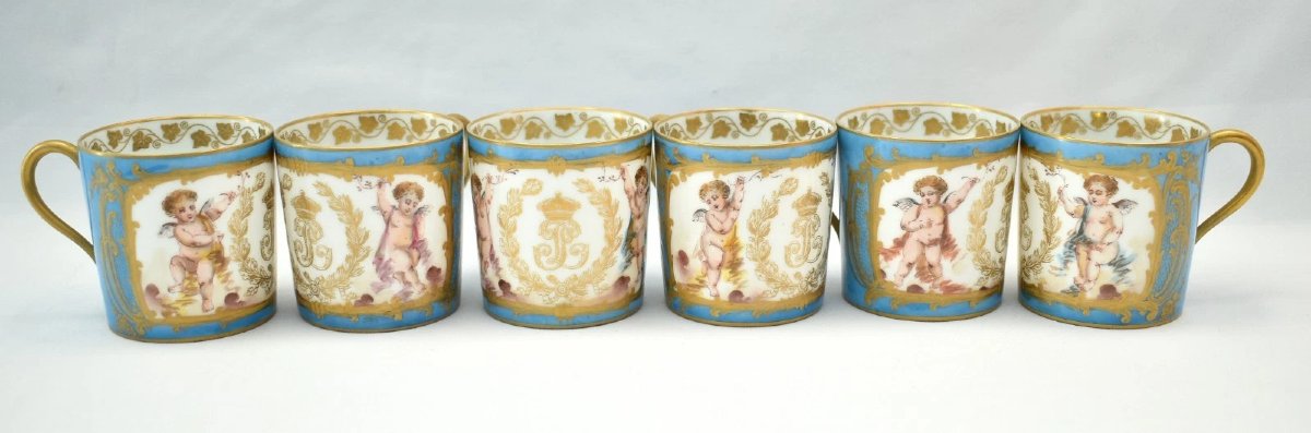 1846 Sevres Porcelain Cups & Saucers Set 6 Chateau Des Tuileries Louis Philippe-photo-2