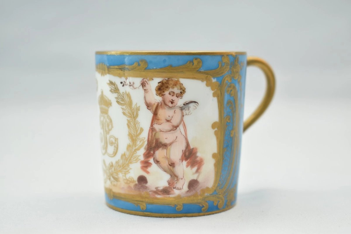 1846 Sevres Porcelain Cups & Saucers Set 6 Chateau Des Tuileries Louis Philippe-photo-4