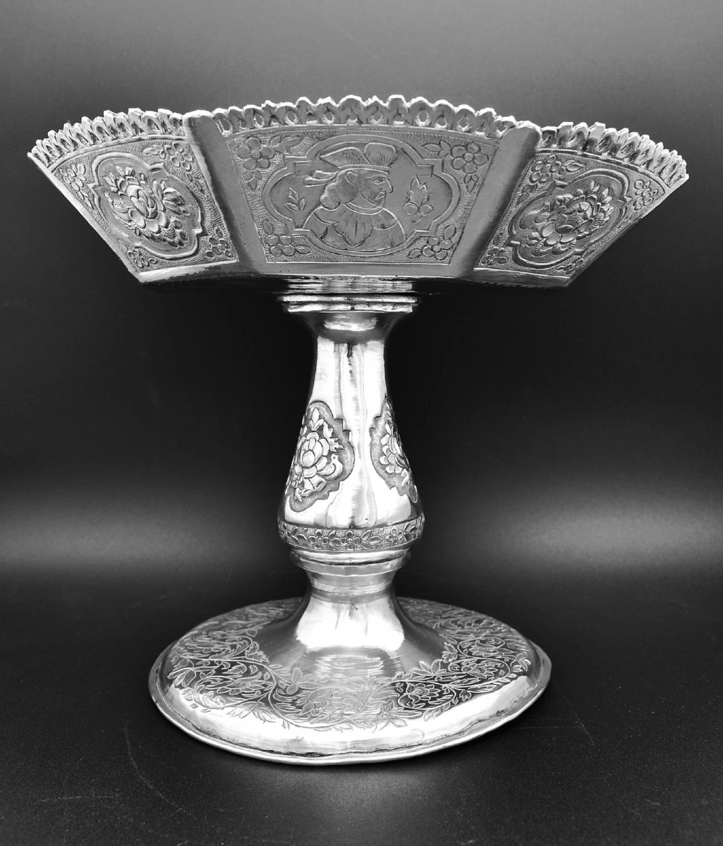 Antique Anglo-indian Burmese Silver Repoussé Tazza Footed Bowl 685g 21.5cm-photo-1