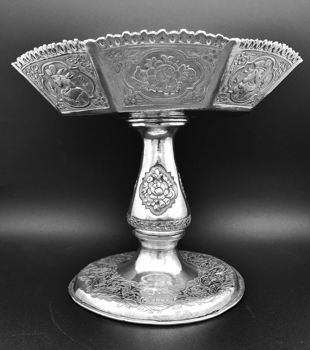 Antique Anglo-indian Burmese Silver Repoussé Tazza Footed Bowl 685g 21.5cm-photo-2