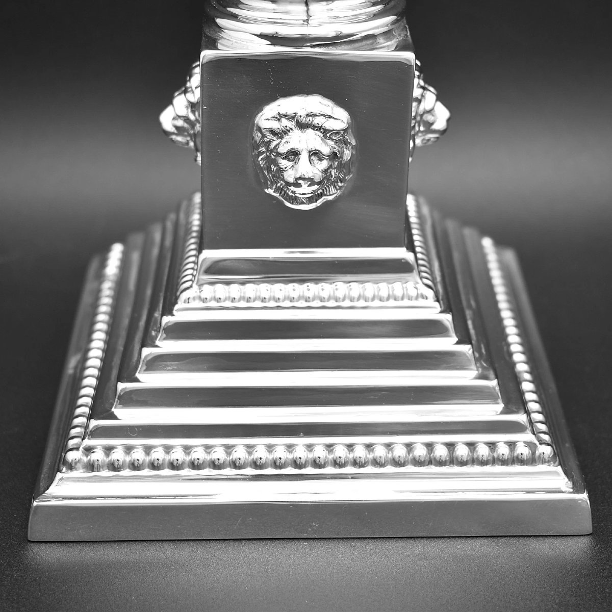Antique Sterling Silver Corinthian Column Candlesticks Birmingham 1911 Lion Mask-photo-4
