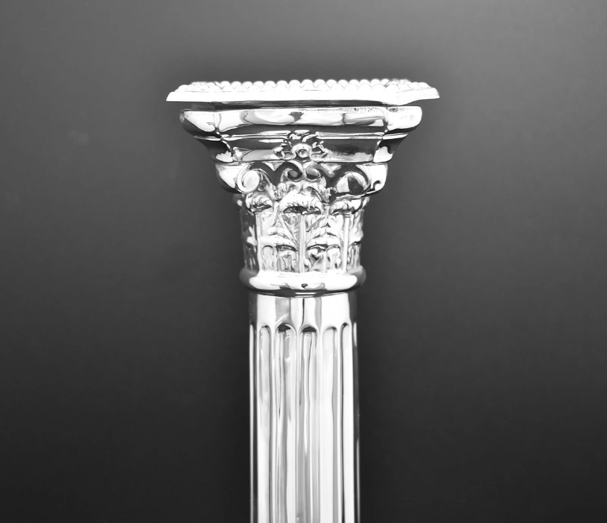 Antique Sterling Silver Corinthian Column Candlesticks Birmingham 1911 Lion Mask-photo-1