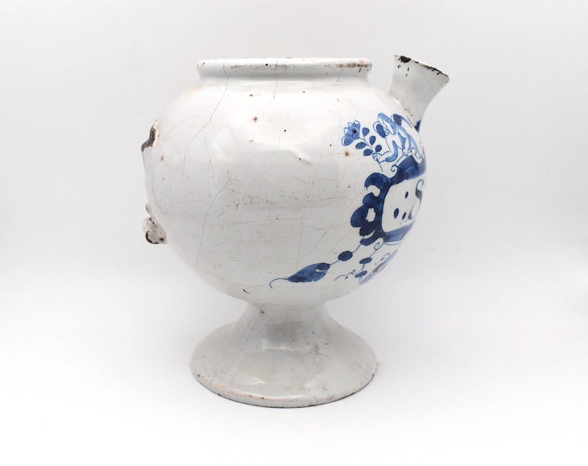 Pot à médicament humide en faïence de Delft anglaise ancienne, S : BAUME, Chérubin et Coquillag-photo-2