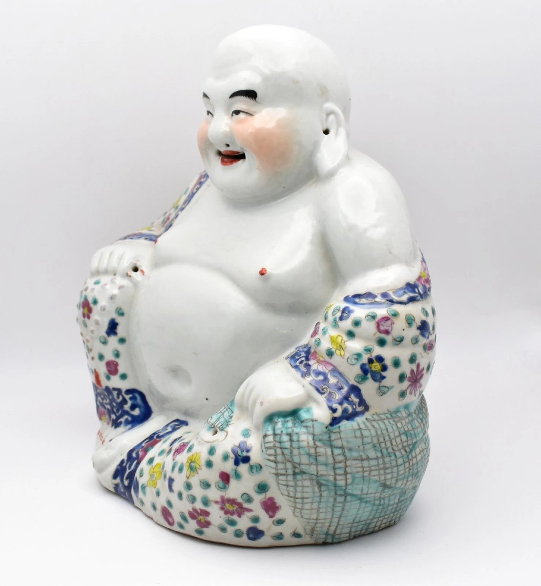 Figurine de Bouddha rieur (Budai) en porcelaine Famille Rose de Zhu Mao Ji, XXe siècle-photo-2