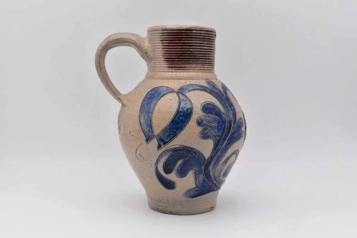 Rare Antique 18thc Westerwald Stoneware Jug Gr Royal Cipher Salt Glaze Germany-photo-2