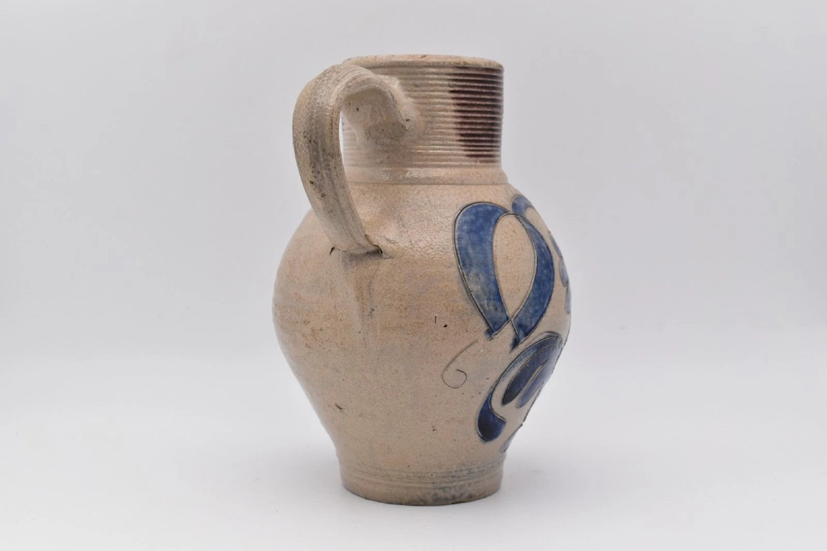Rare Antique 18thc Westerwald Stoneware Jug Gr Royal Cipher Salt Glaze Germany-photo-3
