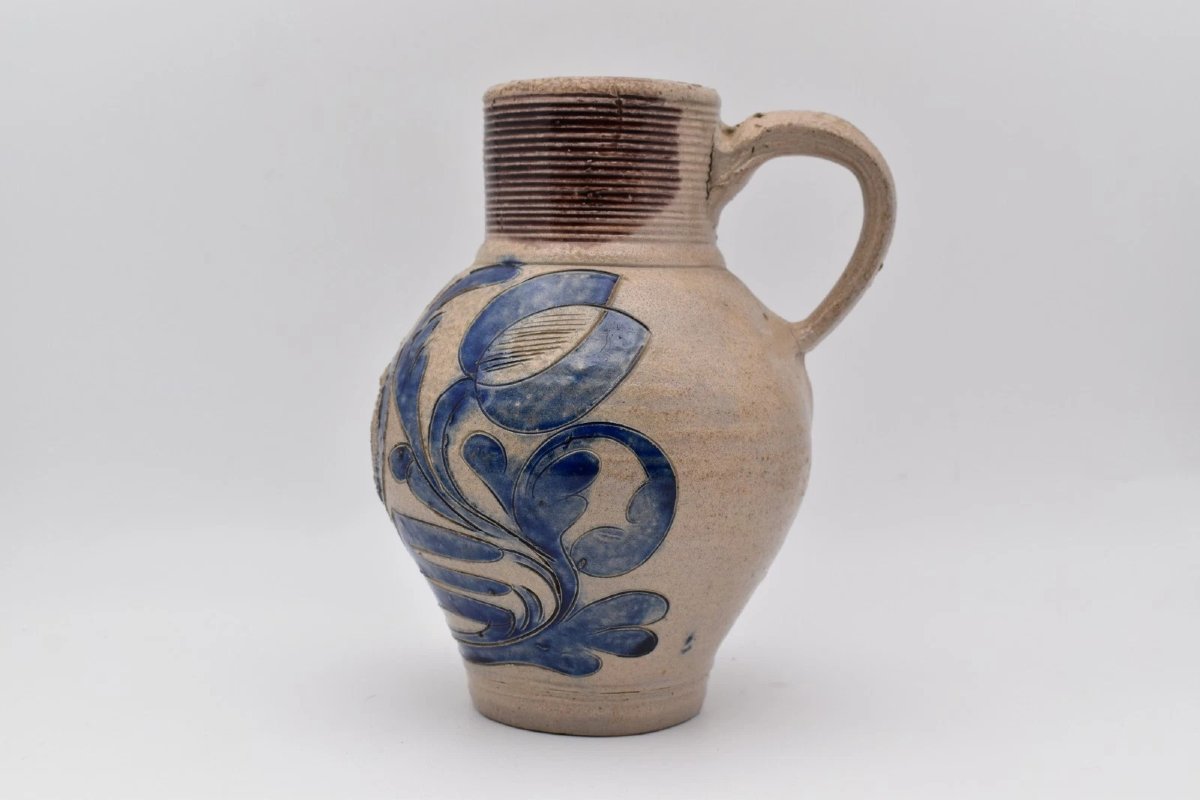 Rare Antique 18thc Westerwald Stoneware Jug Gr Royal Cipher Salt Glaze Germany-photo-4