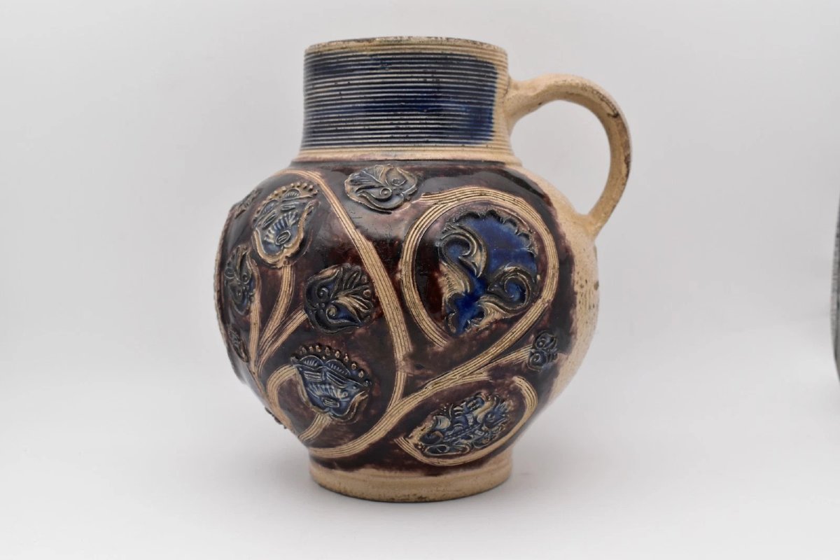 Rare Antique William III Période Royal Portrait Westerwald Stoneware Jug Ca 1700 »-photo-3