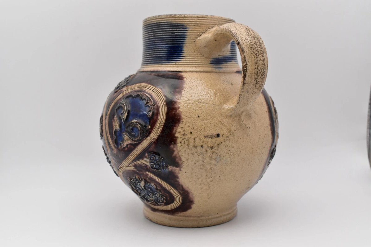 Rare Antique William III Période Royal Portrait Westerwald Stoneware Jug Ca 1700 »-photo-4