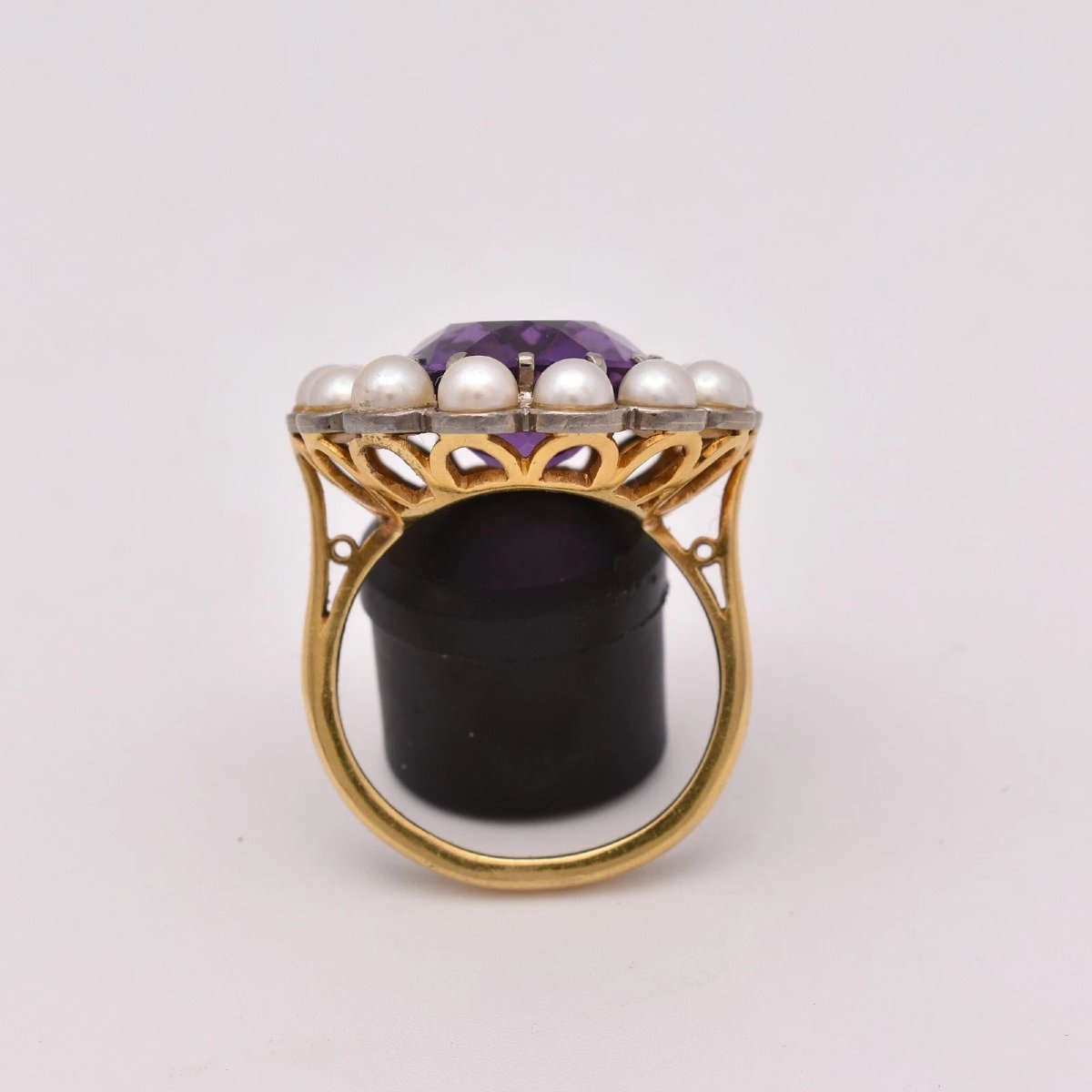 Bague vintage en or 18 carats, ornée d'un gros bouquet de perles ovales d'améthyste de 7,9 cara-photo-2