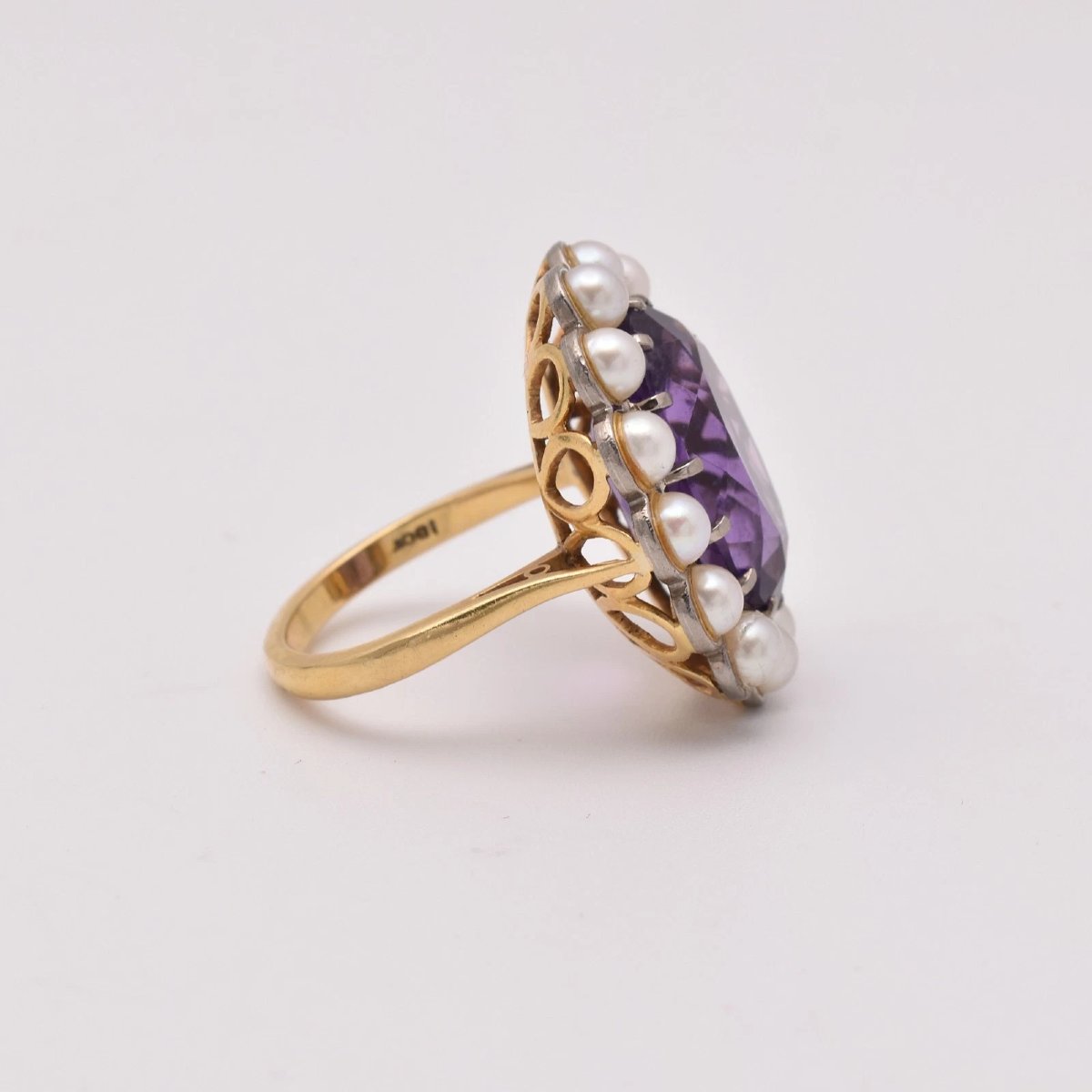 Bague vintage en or 18 carats, ornée d'un gros bouquet de perles ovales d'améthyste de 7,9 cara-photo-4